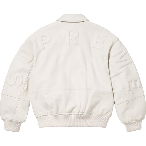 Supreme GORE-TEX Infinium WINDSTOPPER Leather Varsity Jacket - White (front)