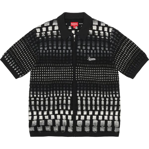 Supreme Gradient Grid Zip Up Polo - Black (front)