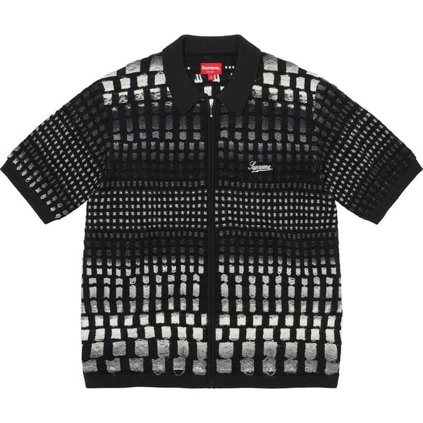 Supreme Gradient Grid Zip Up Polo - Black (front)
