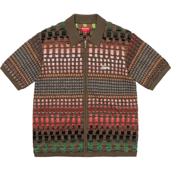 Supreme Gradient Grid Zip Up Polo - Brown (front)