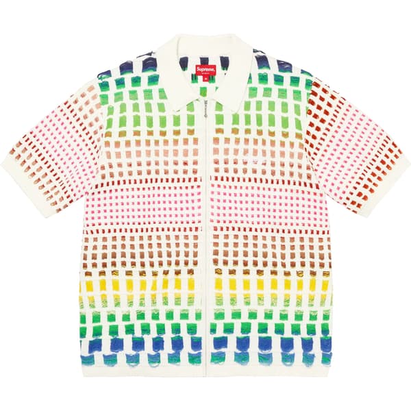 Supreme Gradient Grid Zip Up Polo - Natural (front)