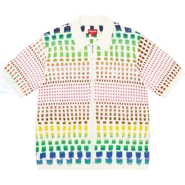 Supreme Gradient Grid Zip Up Polo - Natural (front)