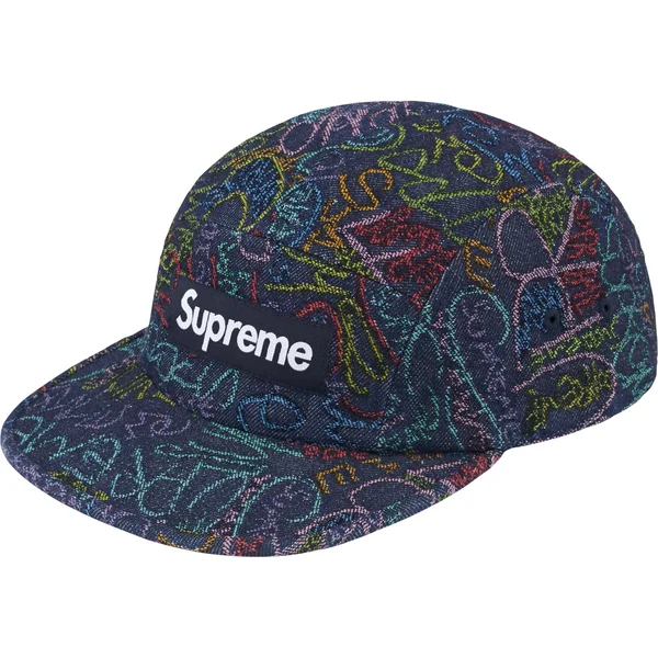Supreme Handwriting Denim Camp Cap - Indigo (front)