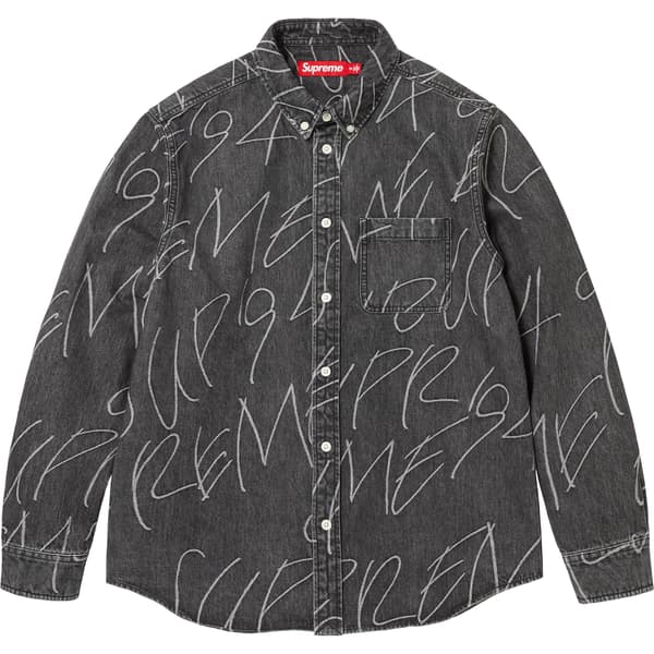 Supreme Handwriting Jacquard Denim Shirt - Washed Black (front)