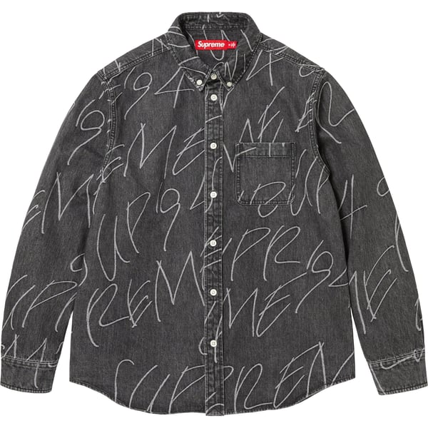 Supreme Handwriting Jacquard Denim Shirt - Washed Black (front)