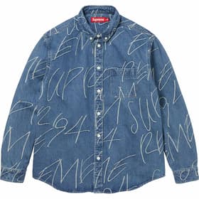 Supreme Handwriting Jacquard Denim Shirt Washed Indigo