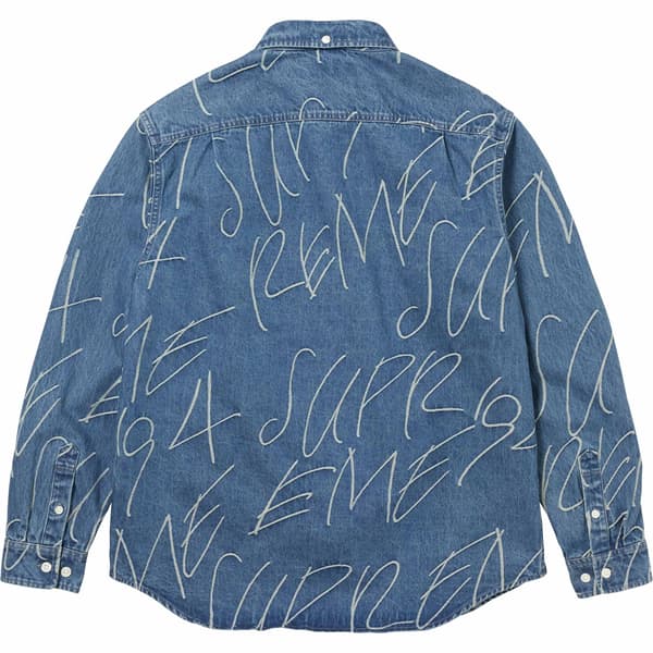 Supreme Handwriting Jacquard Denim Shirt - Washed Indigo (front)