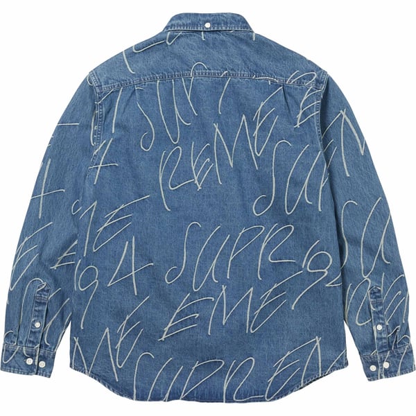 Supreme Handwriting Jacquard Denim Shirt - Washed Indigo (front)