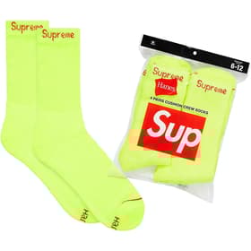 Supreme Hanes Crew Socks (4 Pack) Fluorescent Yellow