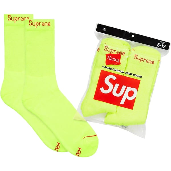 Supreme Hanes Crew Socks (4 Pack) - Fluorescent Yellow (front)