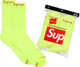 Supreme Hanes Crew Socks (4 Pack - Fluorescent Yellow) Fluorescent Yellow) (SS23)