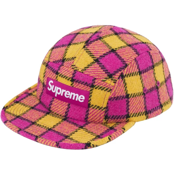 Supreme Harris Tweed Camp Cap - Pink Plaid (front)