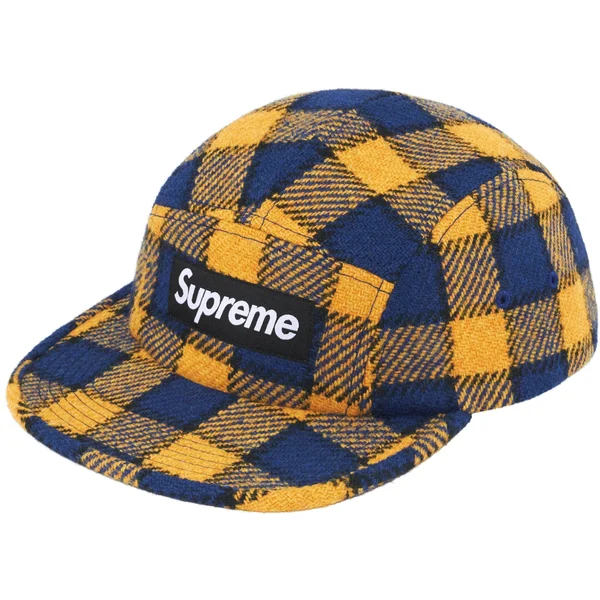 Supreme Harris Tweed Camp Cap - Yellow Plaid (front)