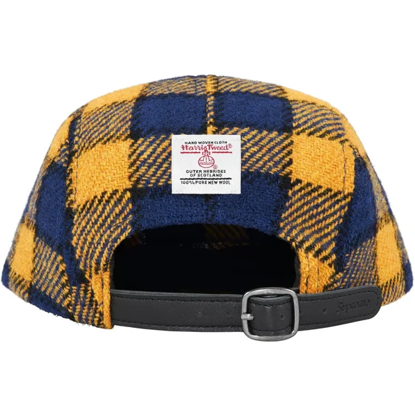 Supreme Harris Tweed Camp Cap - Yellow Plaid (front)