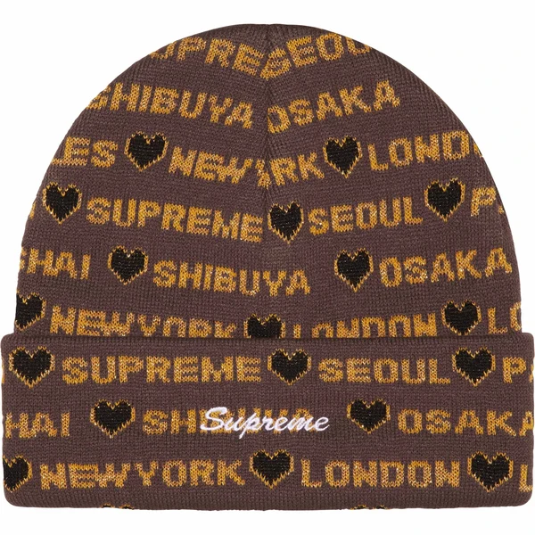 Supreme Hearts Beanie - Brown (front)