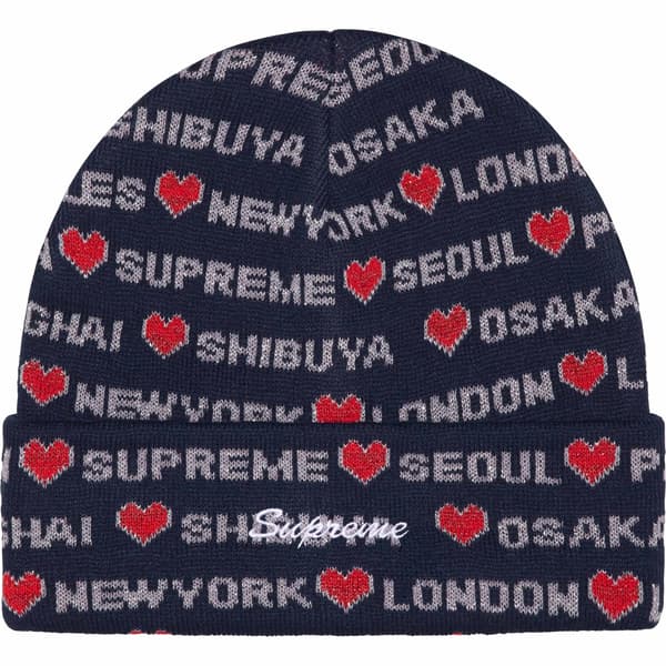 Supreme Hearts Beanie - Navy (front)