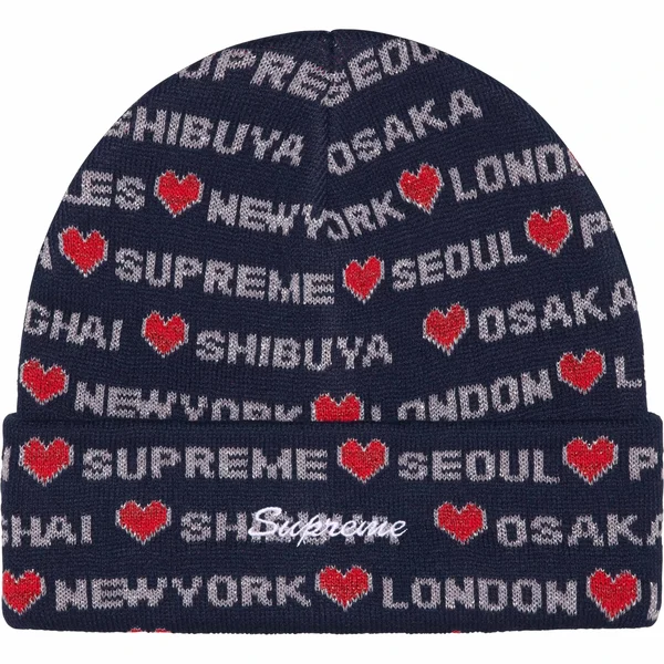 Supreme Hearts Beanie - Navy (front)