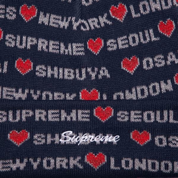 Supreme Hearts Beanie - Navy (front)