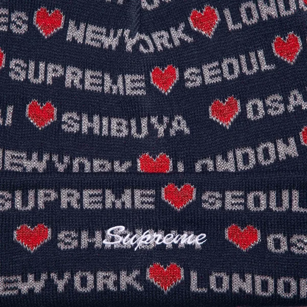 Supreme Hearts Beanie - Navy (front)