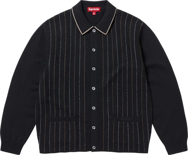 Supreme Herringbone Cardigan - Black (front)