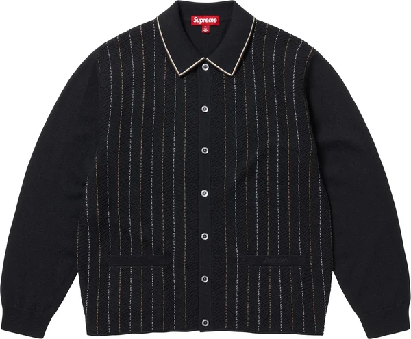 Supreme Herringbone Cardigan - Black (front)