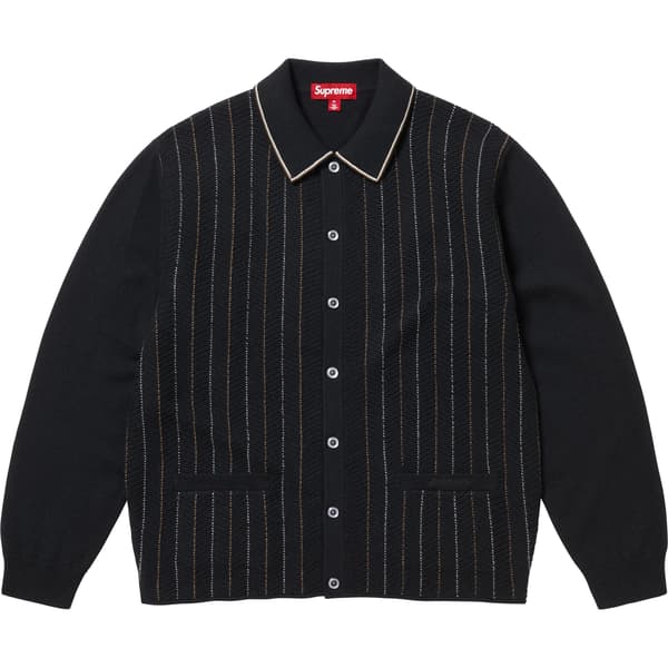 Supreme Herringbone Cardigan - Black (front)