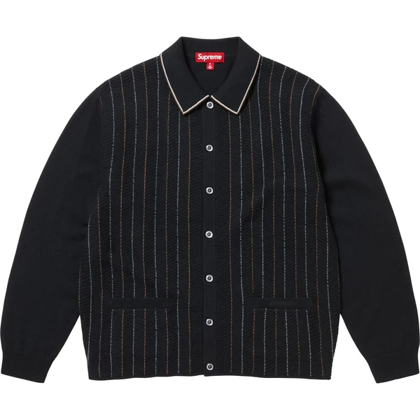 Supreme Herringbone Cardigan - Black (front)