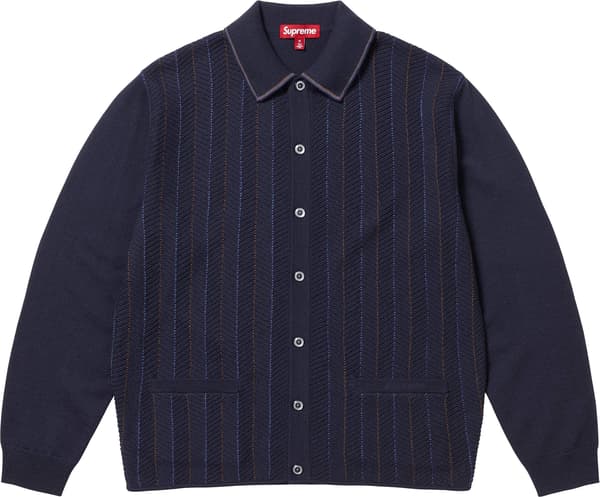 Supreme Herringbone Cardigan - Navy (front)