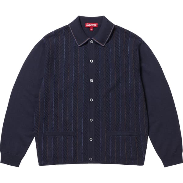 Supreme Herringbone Cardigan - Navy (front)