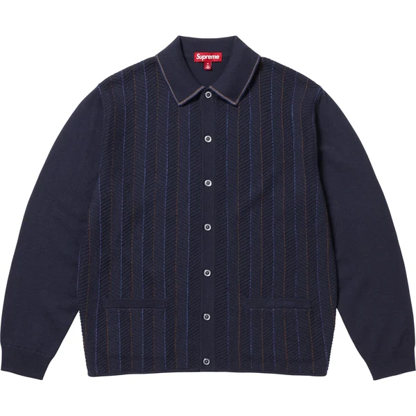 Supreme Herringbone Cardigan - Navy (front)