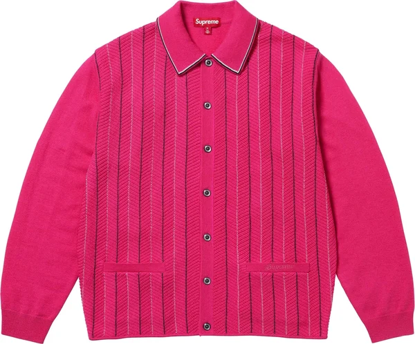 Supreme Herringbone Cardigan - Pink (front)