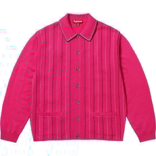 Supreme Herringbone Cardigan - Pink (front)