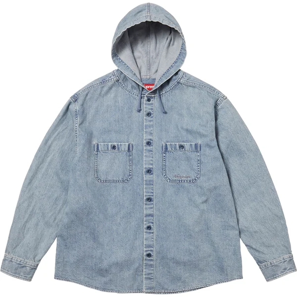 Supreme Hooded Denim Shirt - Washed Indigo (front)