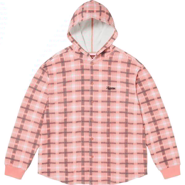 Supreme Hooded Plaid Knit Shirt - Pink (front)
