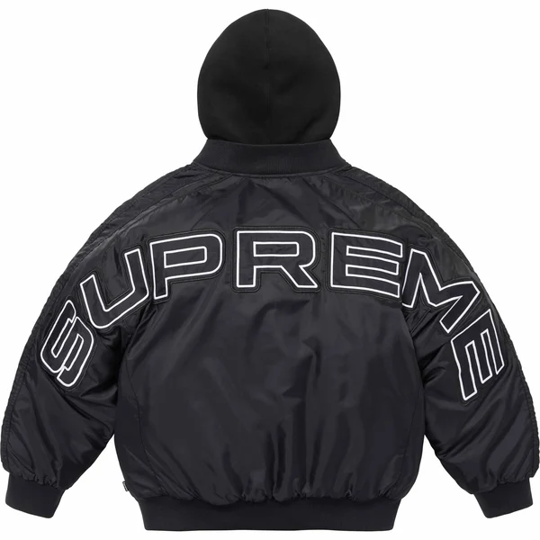 Supreme Hooded Stadium Jacket - Black (front)