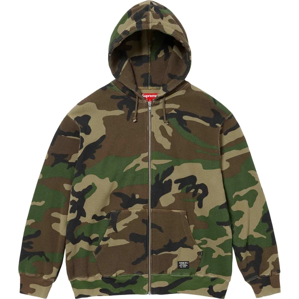 Supreme Hooded Zip Up Thermal - Woodland Camo (front)