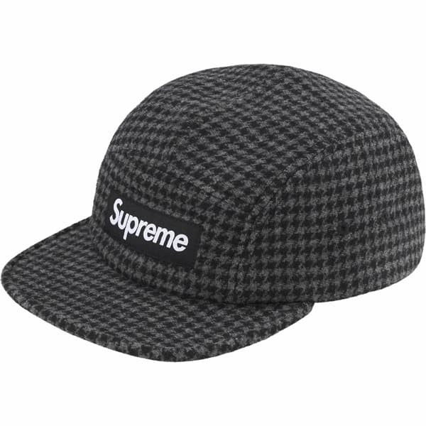 Supreme Houndstooth Wool Camp Cap - Black (front)