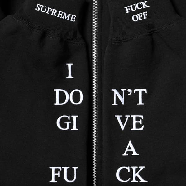 Supreme IDGAF Zip Up Hooded Sweatshirt - Black (front)