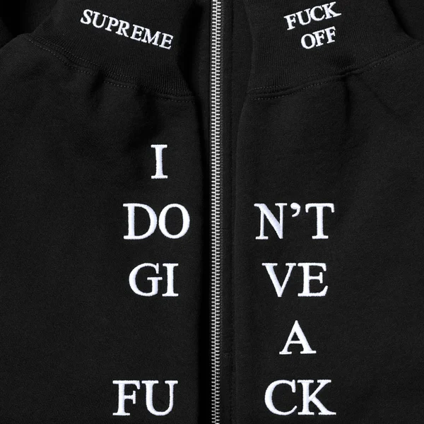 Supreme IDGAF Zip Up Hooded Sweatshirt - Black (front)