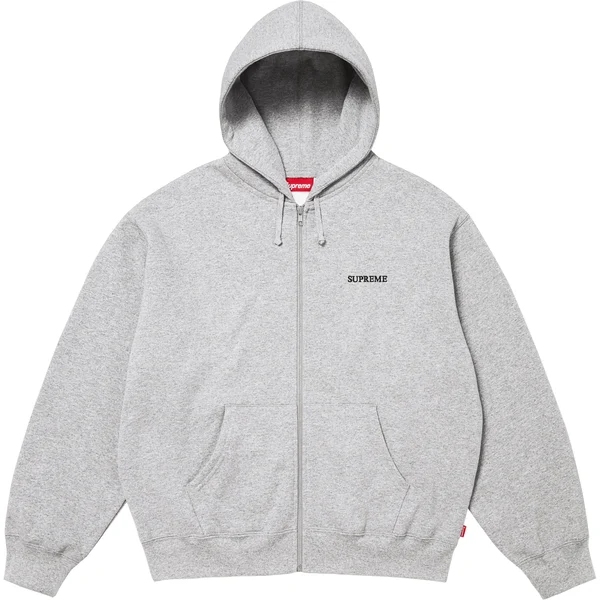 Supreme IDGAF Zip Up Hooded Sweatshirt - Heather Grey (front)