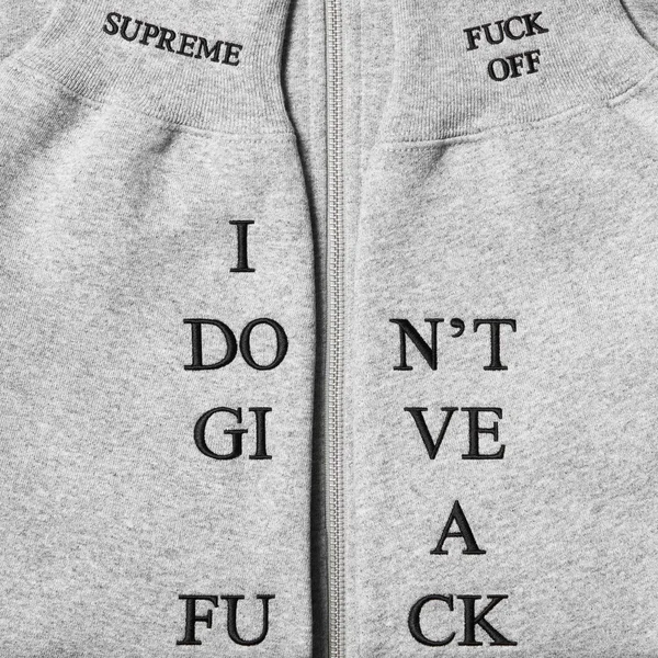 Supreme IDGAF Zip Up Hooded Sweatshirt - Heather Grey (front)