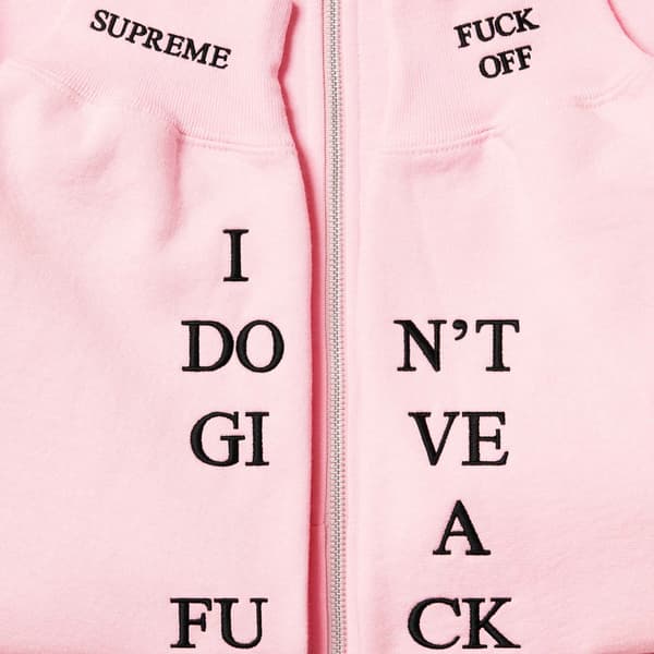 Supreme IDGAF Zip Up Hooded Sweatshirt - Light Pink (front)