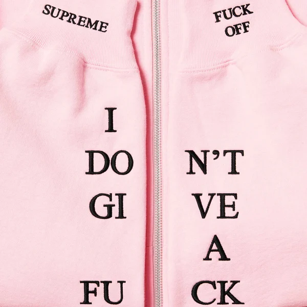 Supreme IDGAF Zip Up Hooded Sweatshirt - Light Pink (front)