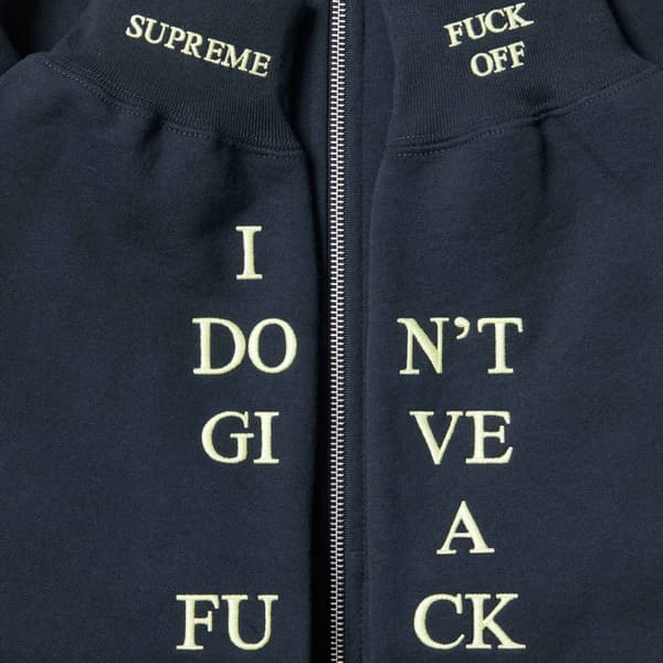 Supreme IDGAF Zip Up Hooded Sweatshirt - Navy (front)