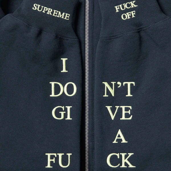 Supreme IDGAF Zip Up Hooded Sweatshirt - Navy (front)