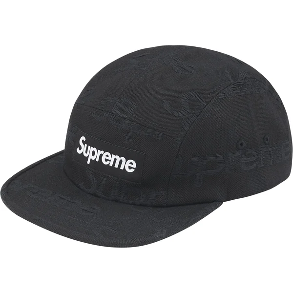 Supreme Jacquard Logos Denim Camp Cap - Black (front)
