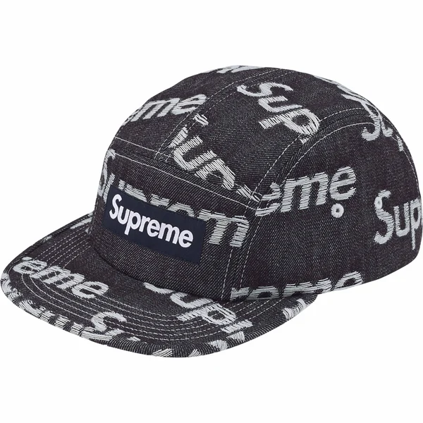 Supreme Jacquard Logos Denim Camp Cap - Rigid Indigo (front)