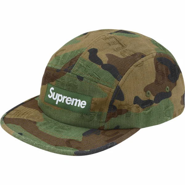 Supreme Jacquard Logos Denim Camp Cap - Woodland Camo (front)