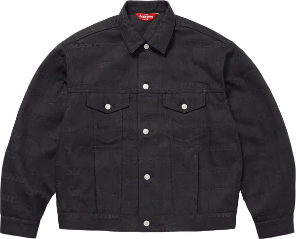 Supreme Jacquard Logos Denim Trucker Jacket - Black (front)