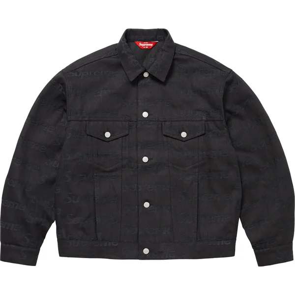 Supreme Jacquard Logos Denim Trucker Jacket - Black (front)